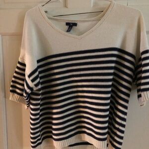 GAP Cream and Blue V-Neck Sweater